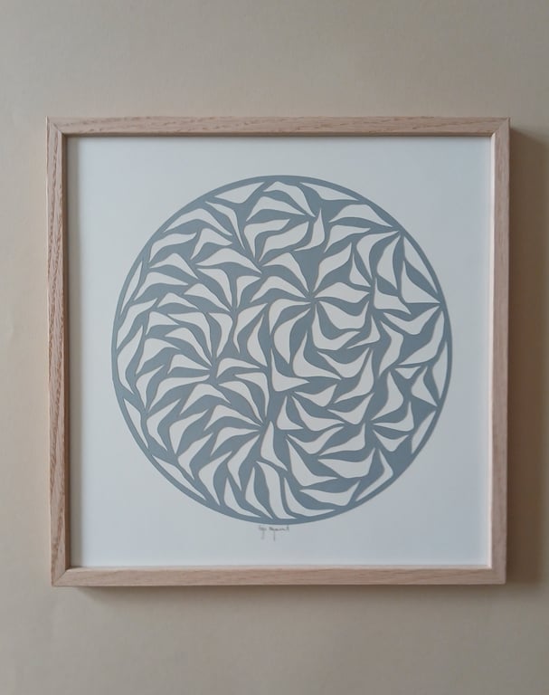 30x30cm papercut, dueblå, indrammet  (2)