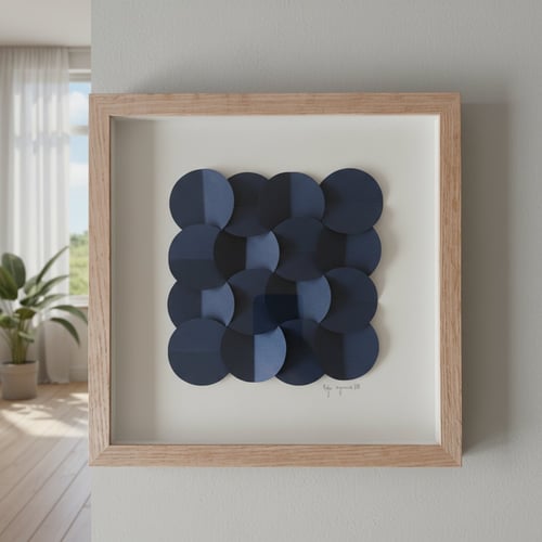 30x30cm, 3D papirværk, marineblå, indrammet  (3)