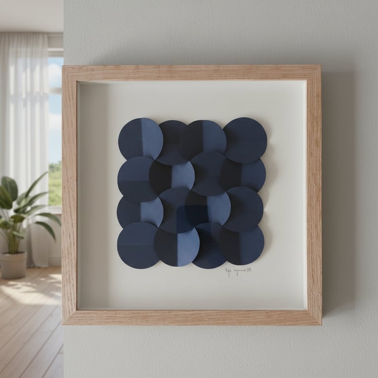 30x30cm, 3D papirværk, marineblå, indrammet  (3)