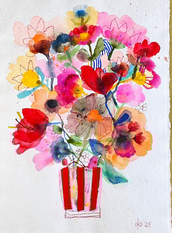 Blomsterhav med rødstribet collage billede 2