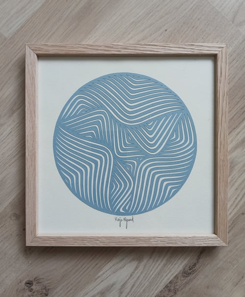 20x20, papercut, dueblå, indrammet 