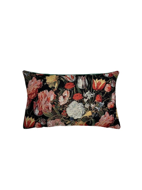 PUDE Gobelin sort bund med tulipaner  billede 2