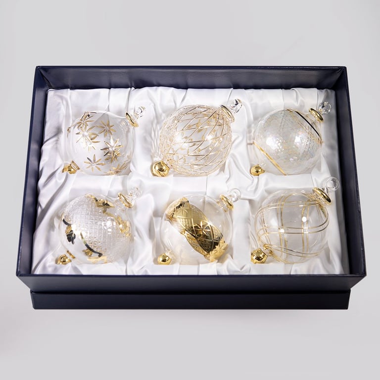 JULEKUGLER - 6 STK I GAVEÆSKE - GULD