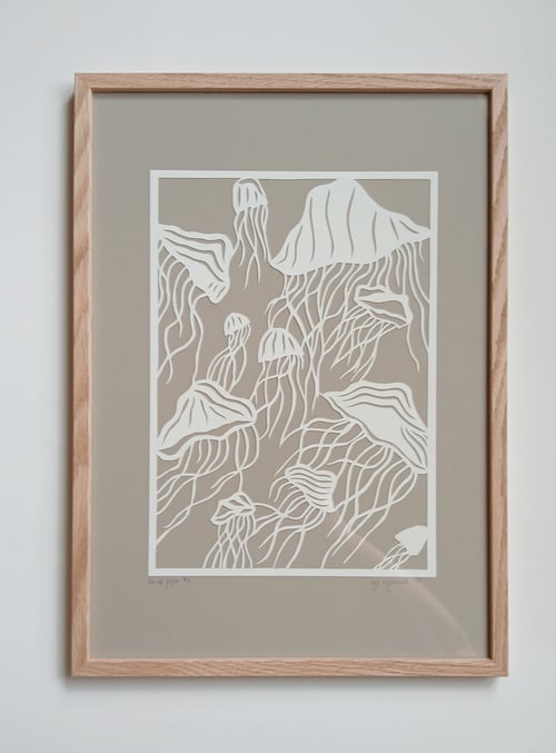 A3 hav af gopler, papercut, indrammet