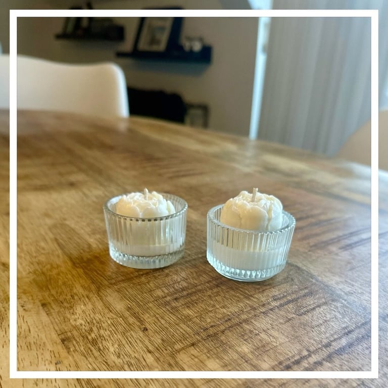 Soyavokslys i lille glas med Bonderose/Pæon og glimmer billede 3