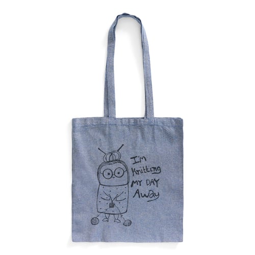 Mulepose: im knitting my day away Blå