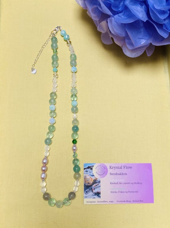 Bjergkrystal og Grøn Fluorit halskæde billede 3