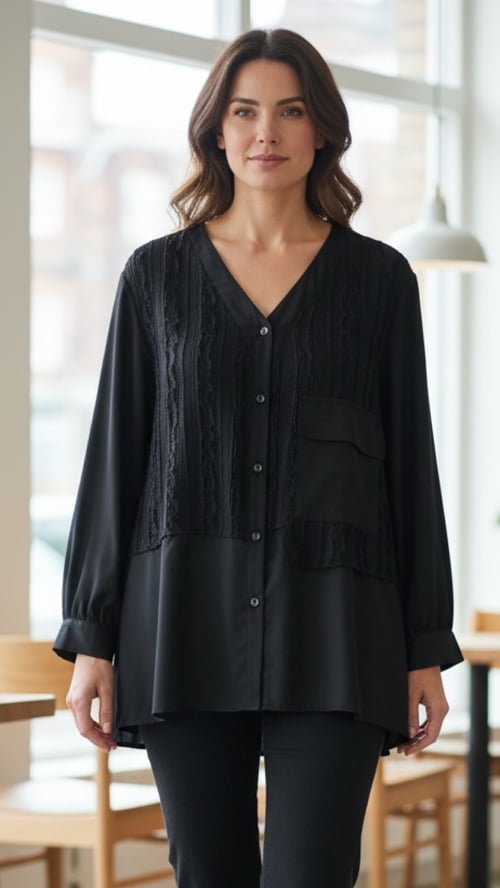 Louise shirt, Black w nice detaljer. Findes i str 36-48. (2)