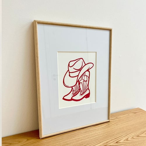 Howdy cowgirl – serigrafi i rød på tonet papir (4)