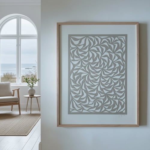 40x50cm papercut, beigegrå, indrammet 