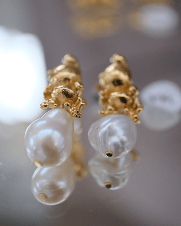 Inel Bubble Bug Pearl Earrings Gold Plated Silver billede 4