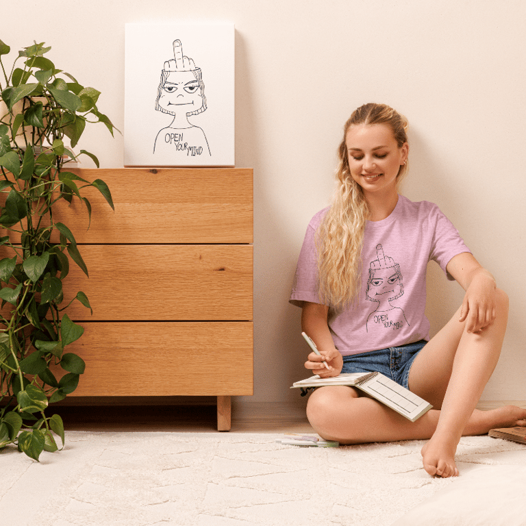 T-shirt: Open your mind tøvet Lavendel XL  billede 3