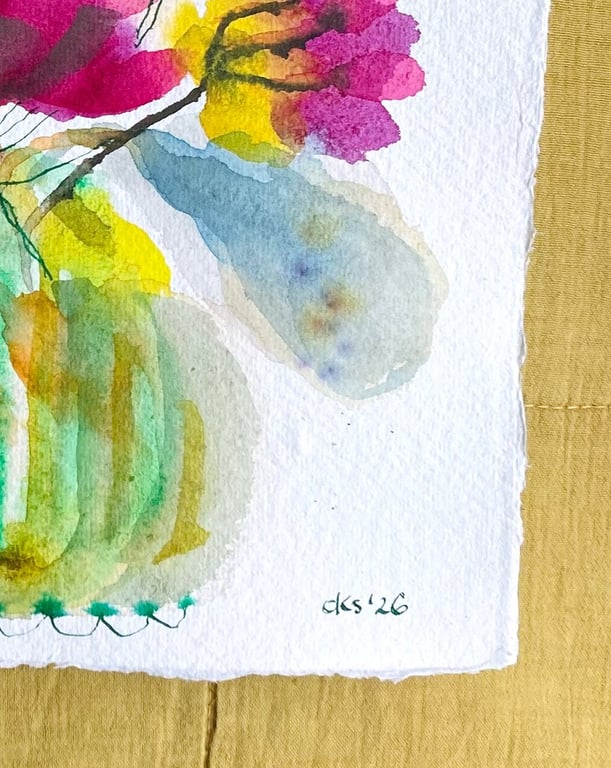 Grøn stribede vase - original akvarel billede 4