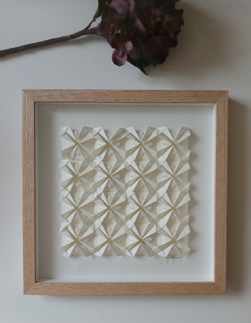 30x30cm foldet værk, naturhvid, Indrammet 