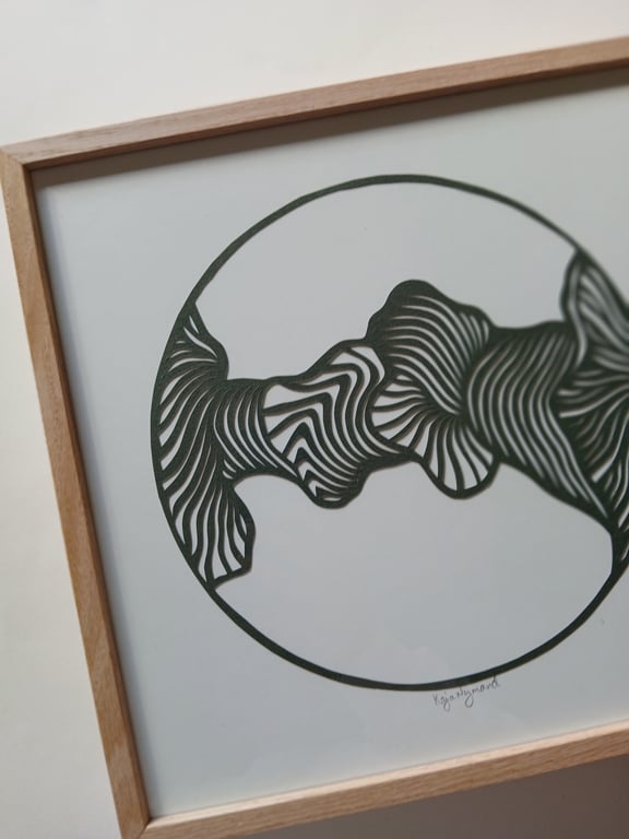 30x30cm papercut, mørkegrøn, indrammet