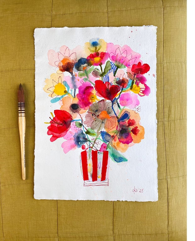 Blomsterhav med rødstribet collage