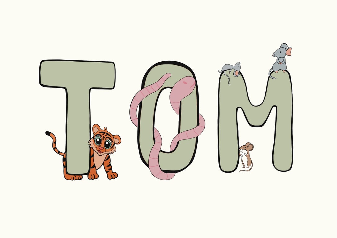 Plakat med Navn: ABC DYR  NAVNE-PLAKAT (Grøn Skrift, beige baggrund) (4)