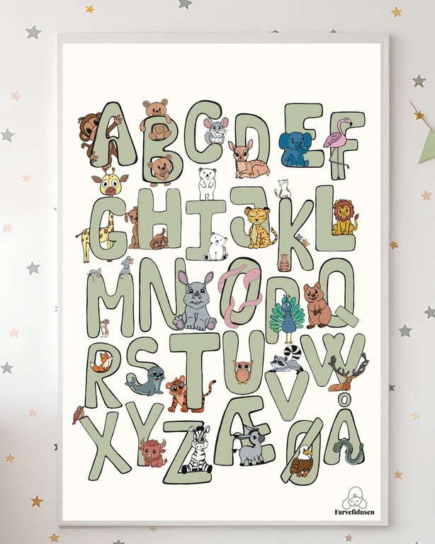 Plakat: ABC Dyr Grøn/Beige (2)
