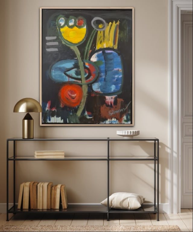 #1108 Maleri 80X100 cm med sort ramme billede 5
