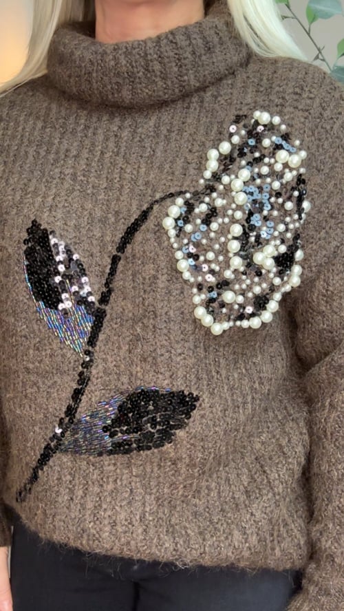 Cecilie knit blouse , Hot chokolate w perle blomst. Onesize str. 36-44. (3)