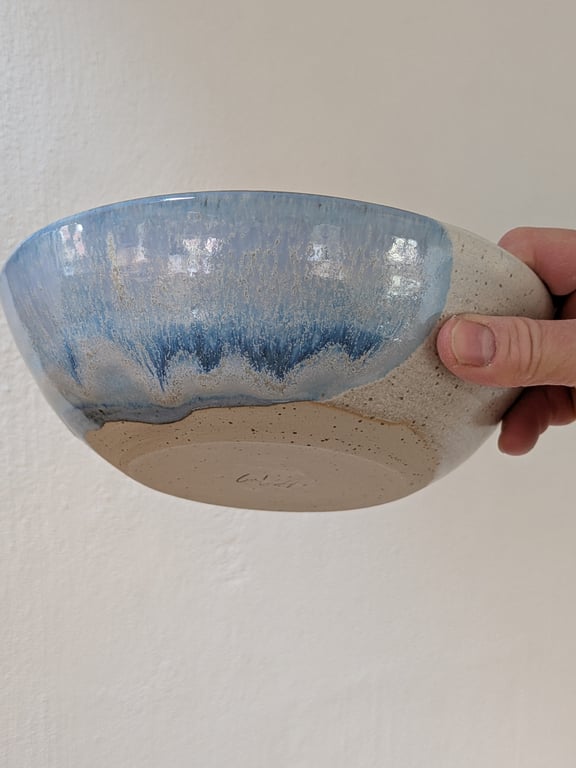 Skål/dyb tallerken lyseblå/beige Ø21m billede 2