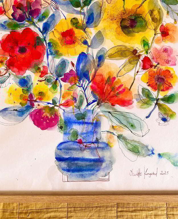 Agnes - Kæmpe blå - original akvarel billede 7