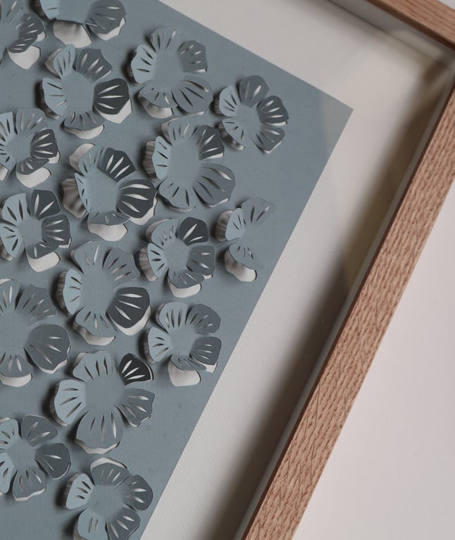 A3 - 3D papercut, dueblå, indrammet  (5)