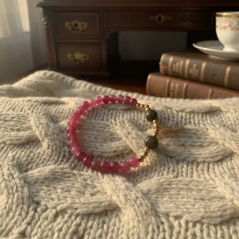 Armbånd i jade sten og agater, med et vedhæng "Mama" billede 2