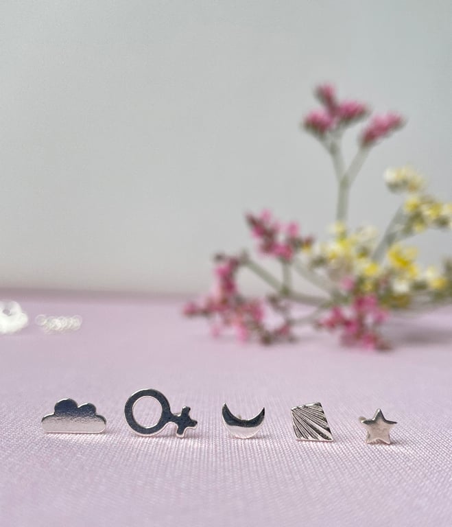 SKY, KVINDETEGN, MÅNE, HARLEKIN &amp; STJERNE SØLV