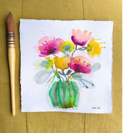 Grøn stribede vase - original akvarel