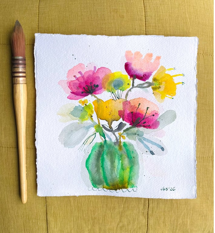 Grøn stribede vase - original akvarel