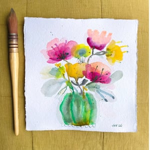 Grøn stribede vase - original akvarel – produktbillede