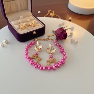 Et sæt lækre øreringe og armbånd  – produktbillede