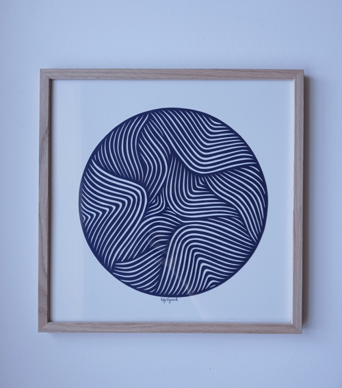 30x30cm papercut, Marineblå, indrammet