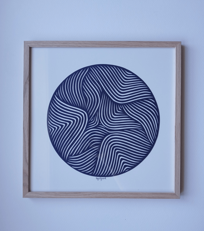 30x30cm papercut, Marineblå, indrammet (2)