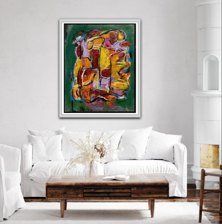 #1115 Unikt Kunstmaleri 80X100 cm inkl. sort ramme billede 4