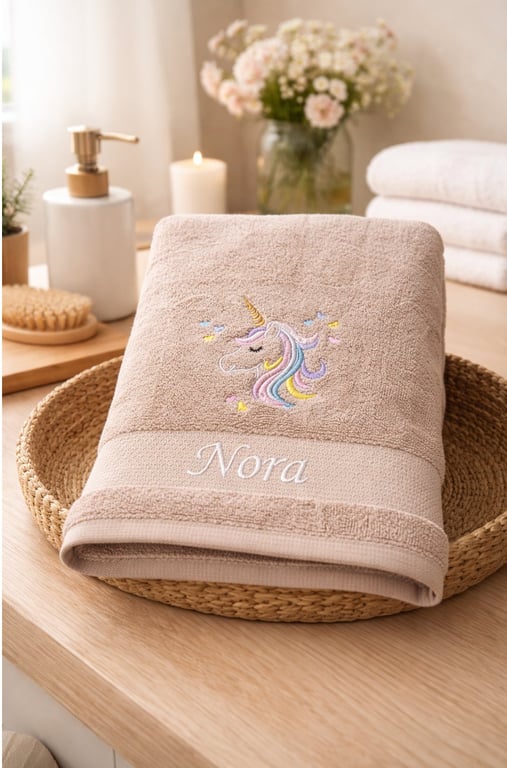 Personligt håndklæde med enhjørning og navn