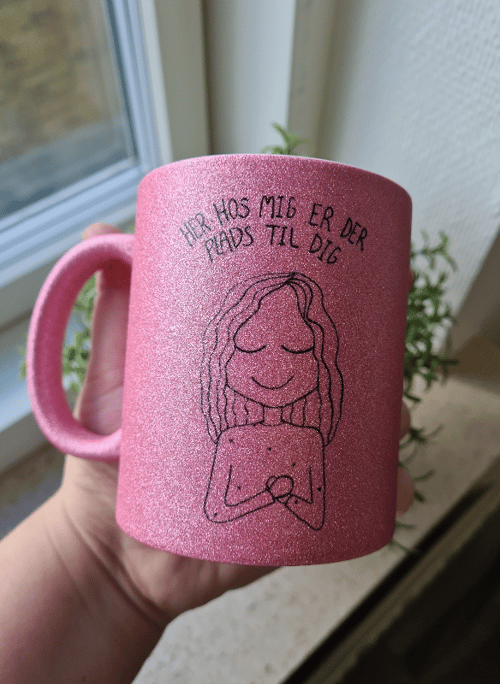 Krus: her hos mig er der plads til dig (hjertet) Pink Glimmer