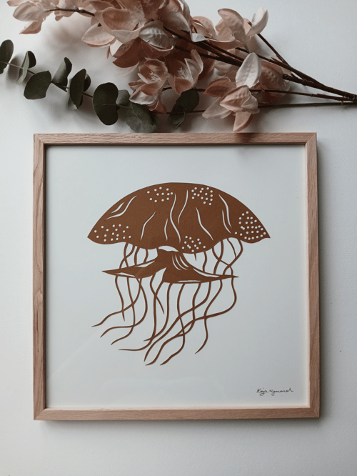 30x30cm Gople nr 74, papercut. brun, indrammet 