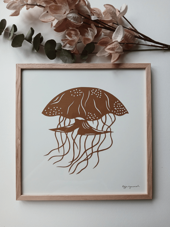 30x30cm Gople nr 74, papercut. brun, indrammet  (2)