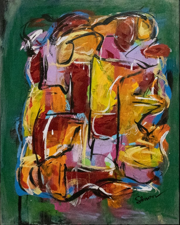 #1115 Unikt Kunstmaleri 80X100 cm inkl. sort ramme billede 2