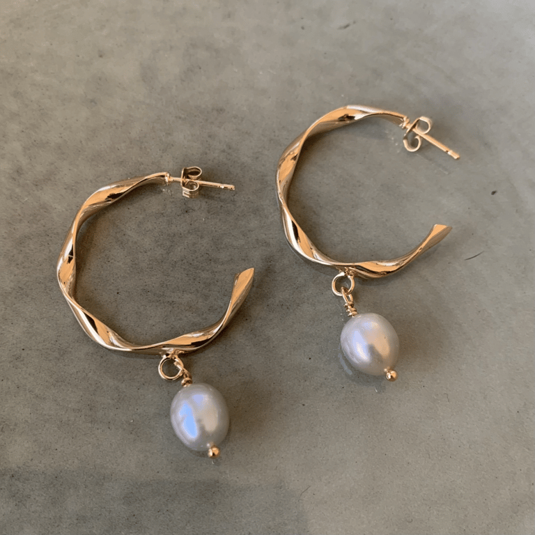 Grå ferskvandsperle øreringe (large)