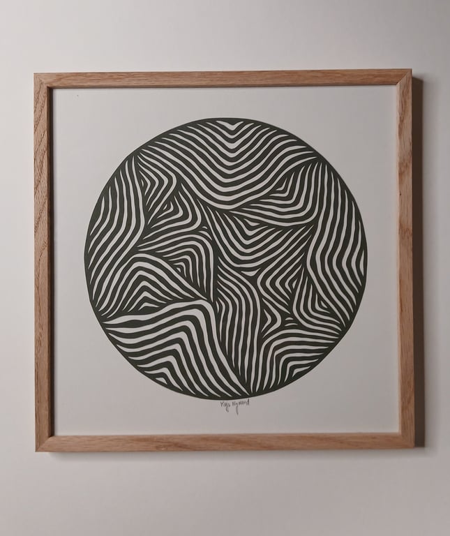 30x30cm papercut, skovgrøn, indrammet 