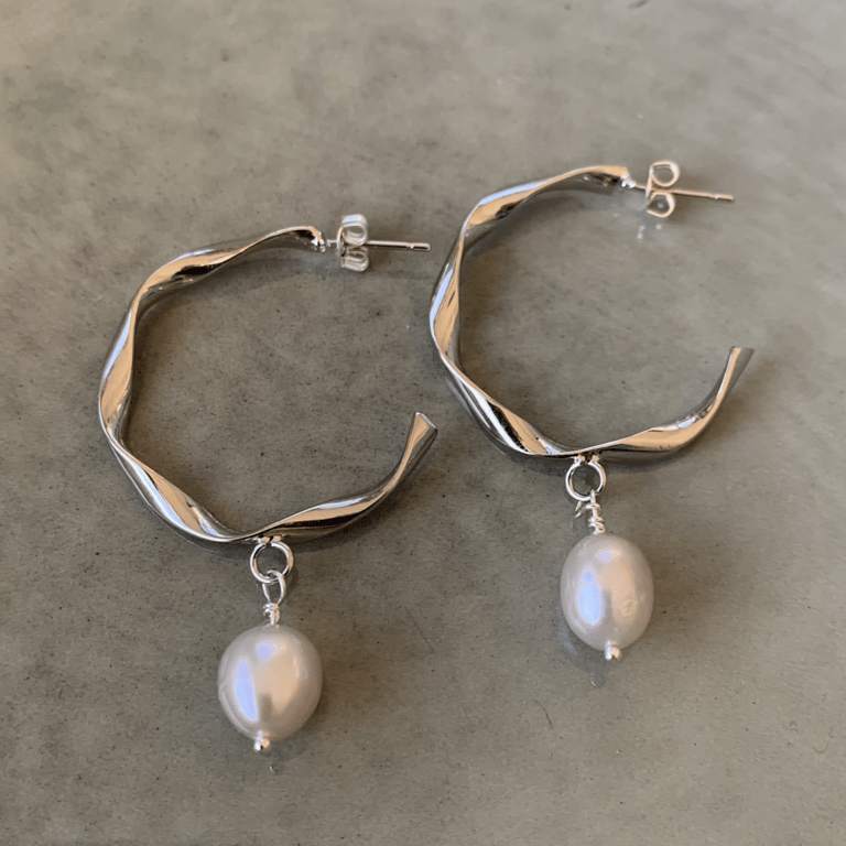 Grå ferskvandsperle øreringe (large)