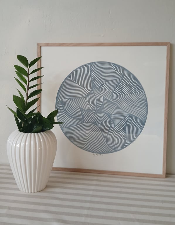 50x50cm papercut, dueblå, indrammet (3)