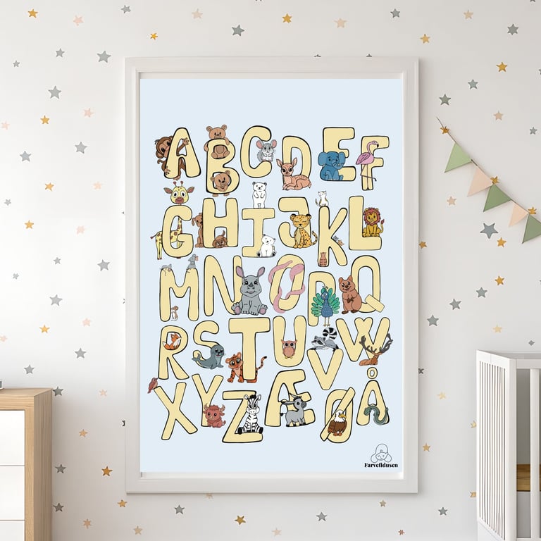 Plakat: ABC Dyr Gul/Blå (2)
