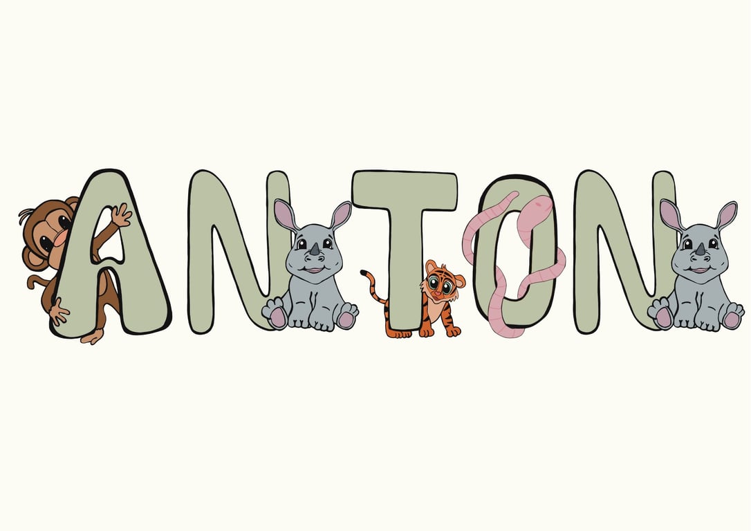 Plakat med Navn: ABC DYR  NAVNE-PLAKAT (Grøn Skrift, beige baggrund) (3)