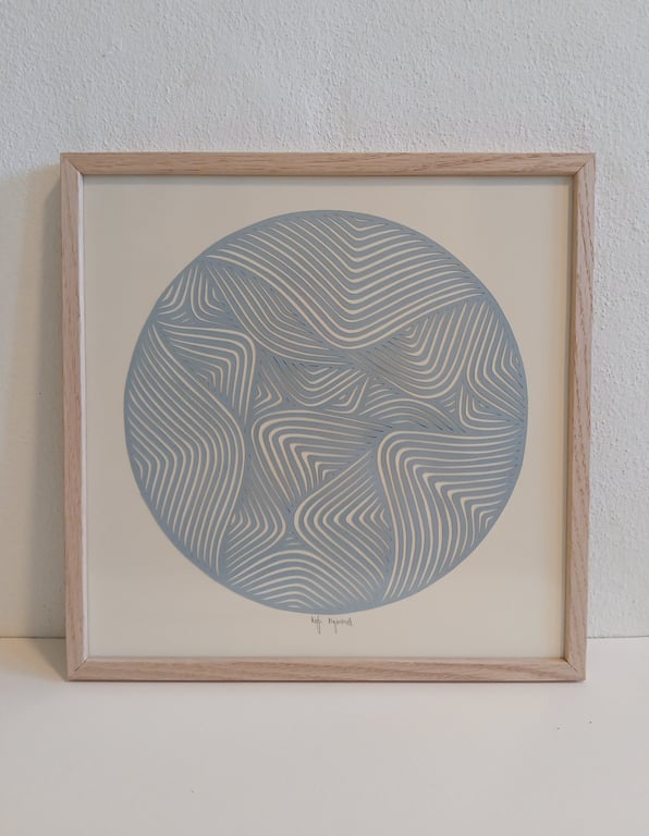 30x30cm, papercut, indrammet