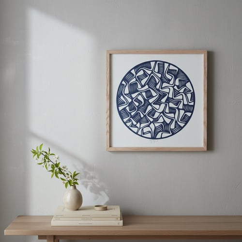 30x30cm papercut I marineblå, indrammet 