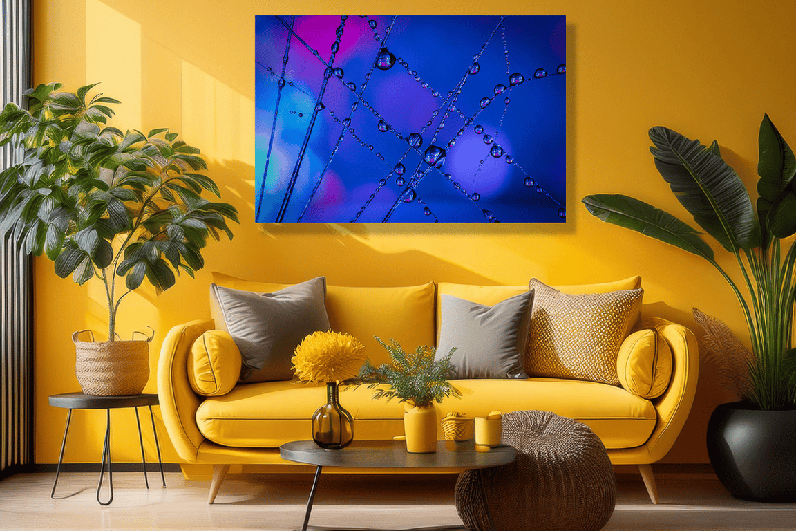 Vanddråber i makro kunst i blå nuancer billede 2